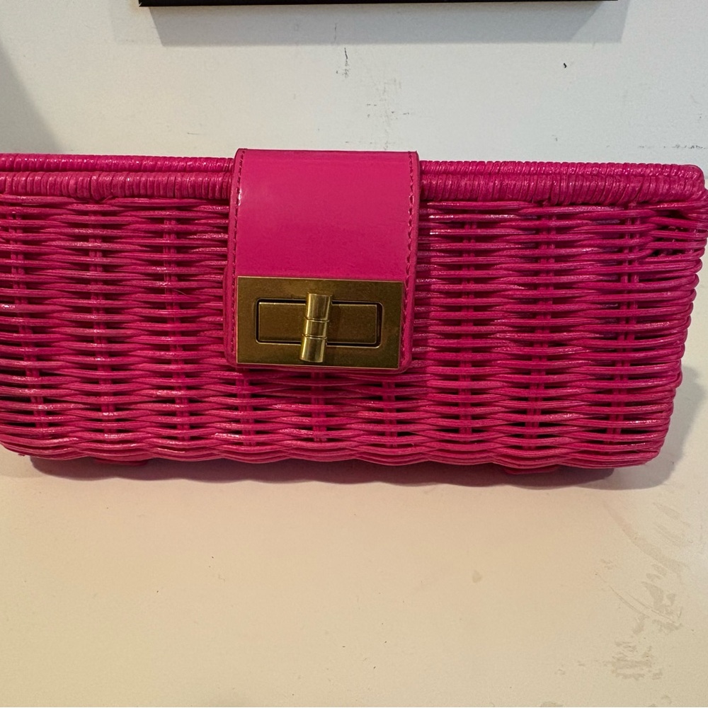 J Crew bright pink wicker clutch